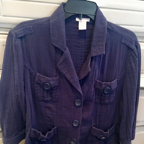 NAVY BLUE 100% Cotton 3/4 button up blouse - Picture 2 of 2